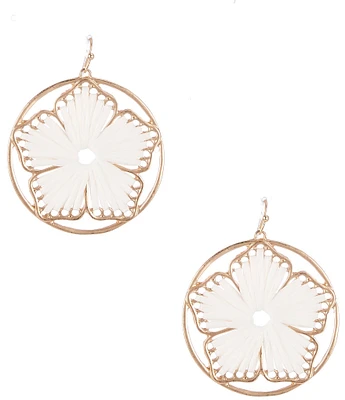 Southern Living White Raffia Wrapped Flower Round Orbital Drop Earrings