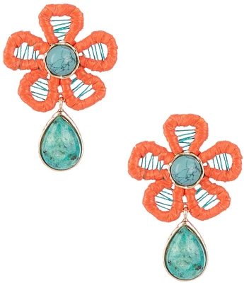 Southern Living Wrapped Flower with Semi Precious Stone Resort Drop Earrings