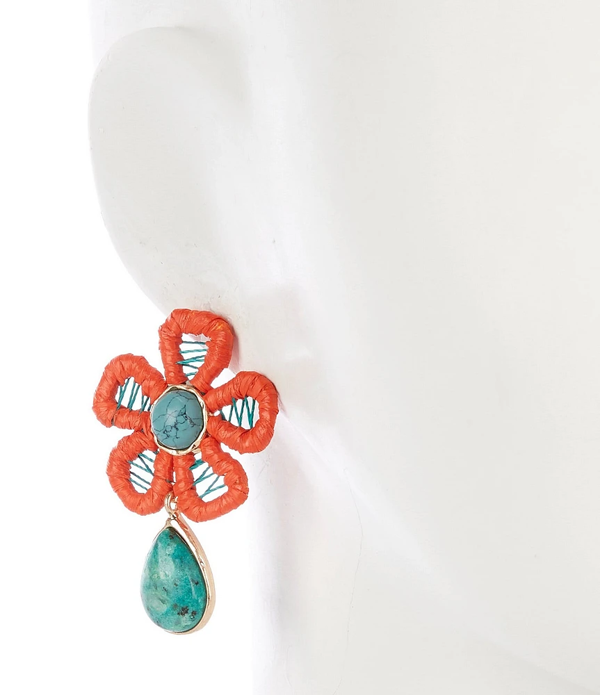 Southern Living Wrapped Flower with Semi Precious Stone Resort Drop Earrings