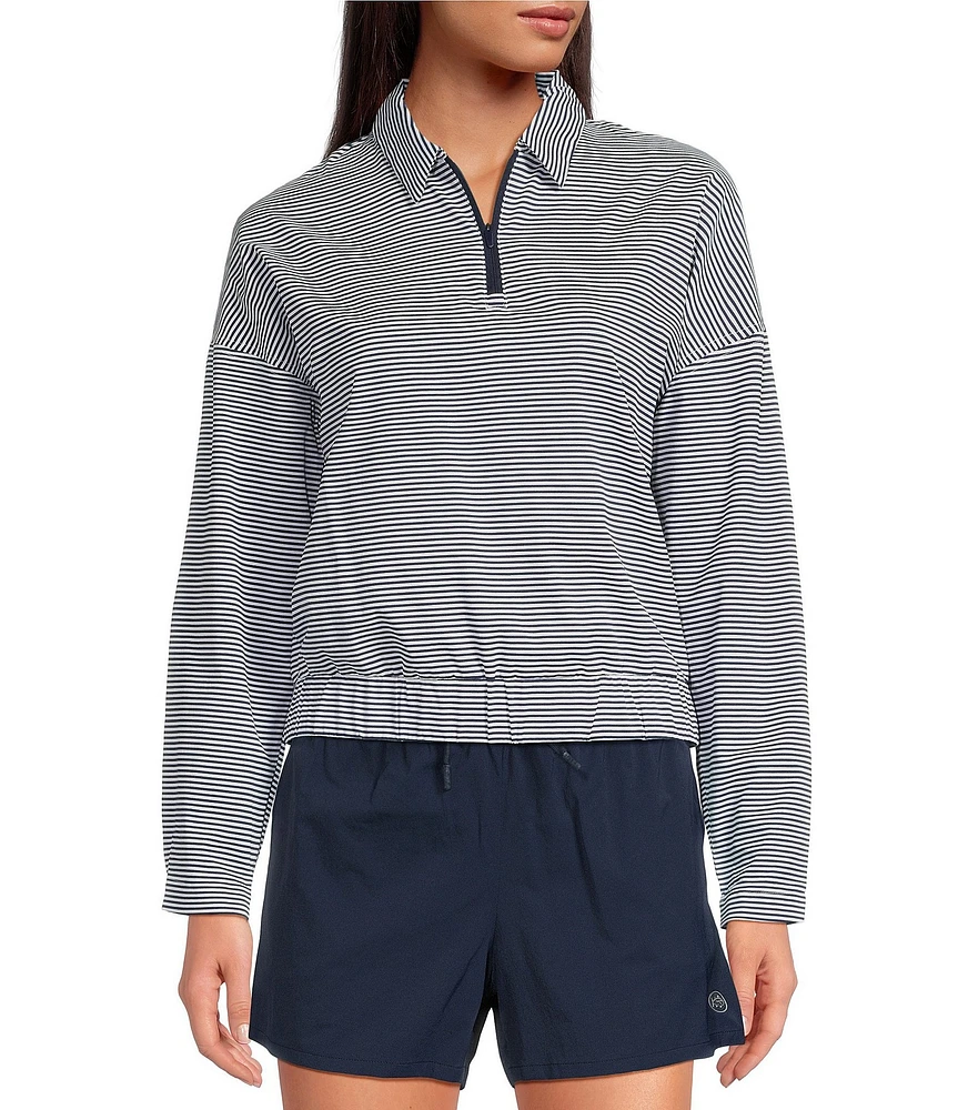 Southern Tide Kira Stripe Half Zip Stand Collar Long Sleeve Pullover