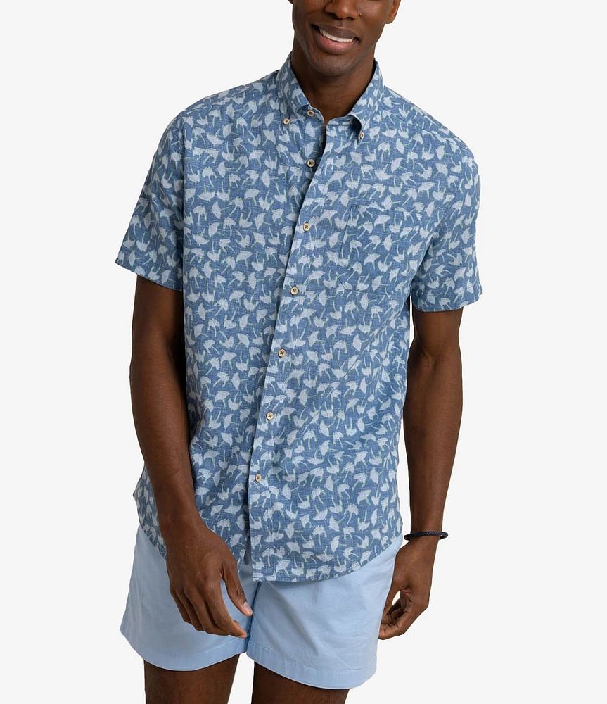 Southern Tide Linen Rayon Summer Rays Short Sleeve Woven Shirt