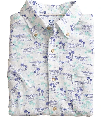 Southern Tide Ocean Getaway Short Sleeve Woven Shirt