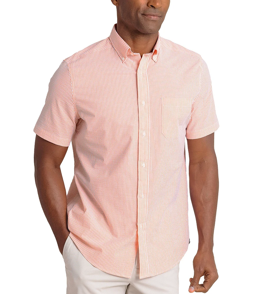Southern Tide Stretch Stripe Seersucker Follyfield Short Sleeve Woven Shirt