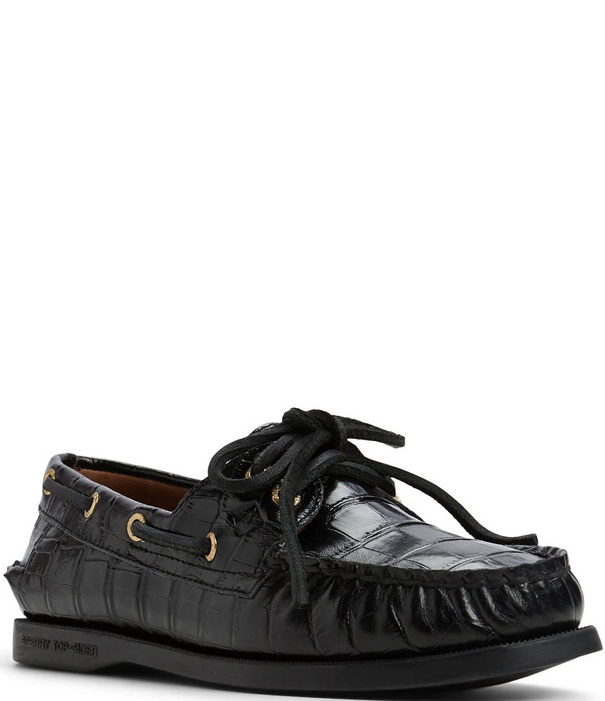 Sperry Women's Top-Sider Authentic Original 2-Eye Crocodile Embossed Leather Boat Shoes
