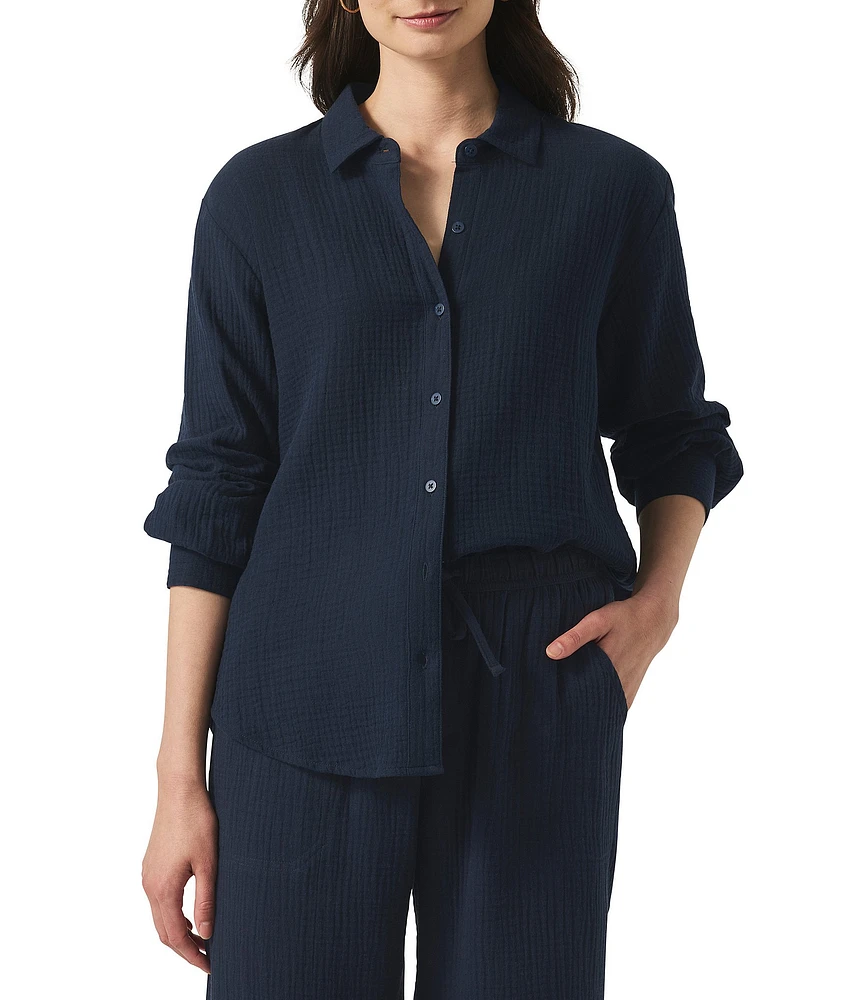 Splendid Adele Point Collar Long Sleeve Button Front Gauze Shirt
