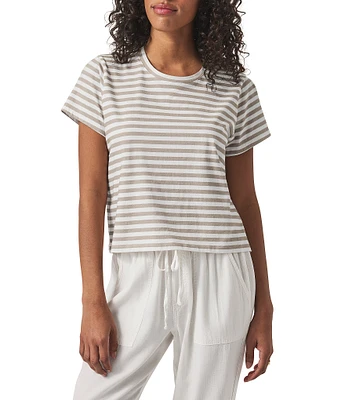 Splendid Louisa Knit Stripe Print Crew Neck Short Sleeve Shirt