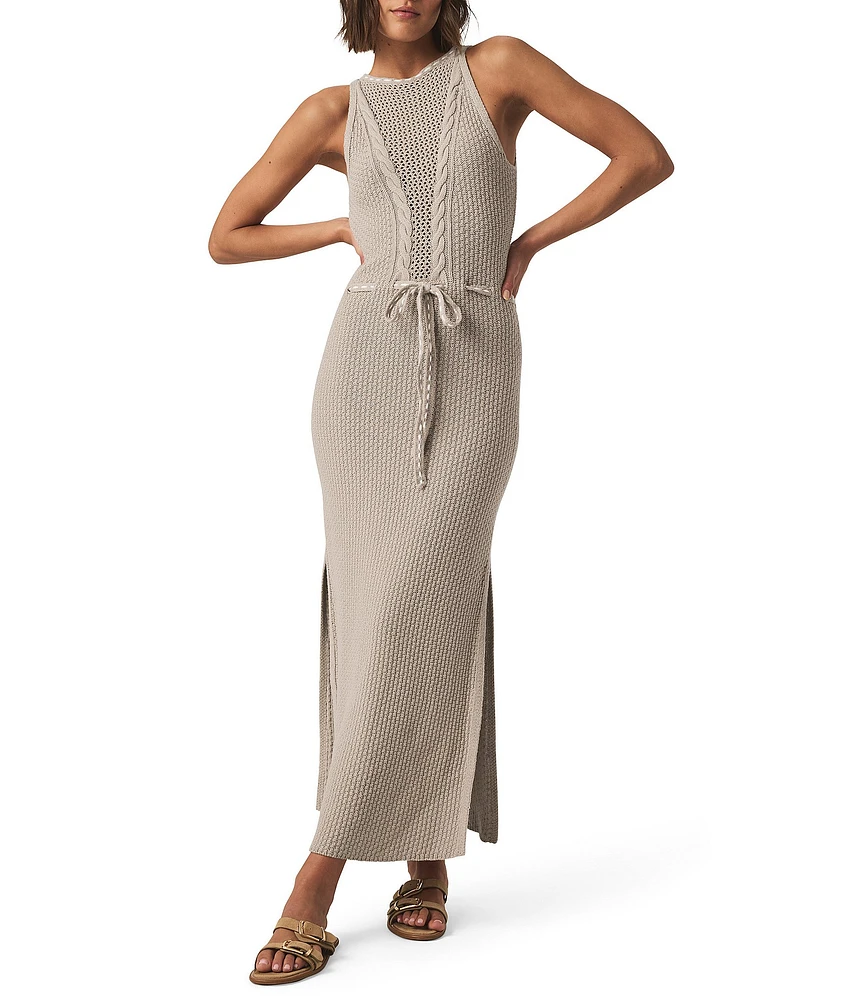 Splendid Micah Pointelle Knit Halter Neck Sleeveless Sheath Midi Dress