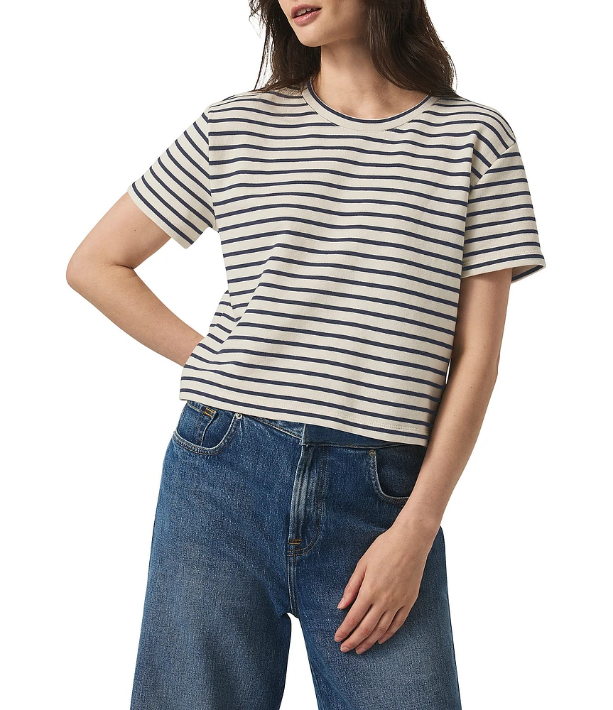 Splendid Whitney Terry Knit Stripe Print Crew Neck Short Sleeve Tee Shirt