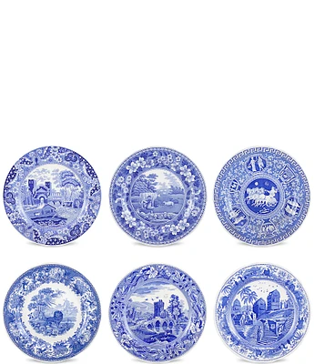Spode 6-Piece Blue Italian Traditional Scene Plates Set