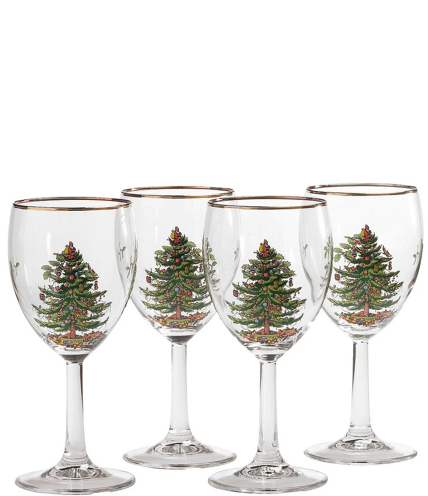 Spode Christmas Tree Wine Glasses Set of 4