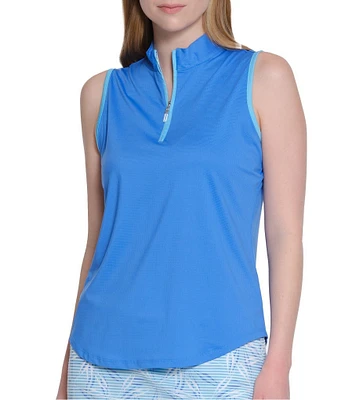 Sport Haley Gabby Mock Neck Sleeveless Contrast Trim Quarter Zip Polo