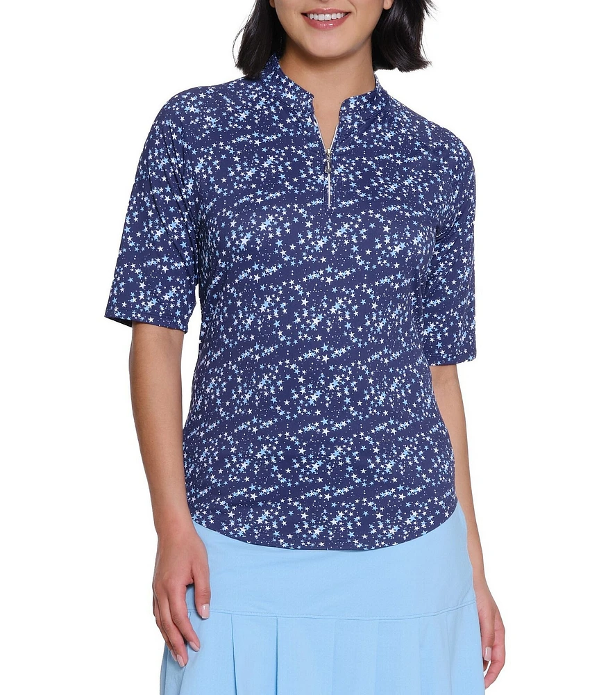 Sport Haley Tempo Printed Mock Neck Elbow Sleeve Top