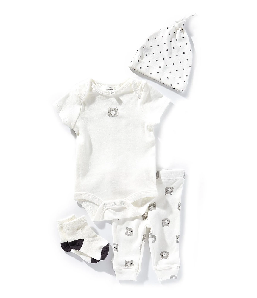Starting Out Baby Boys Bear Short Sleeve Bodysuit Top, Pants, Beanie & Socks Set