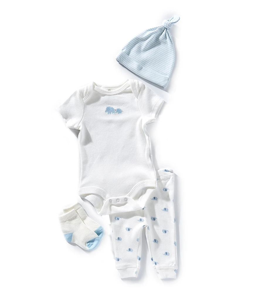 Starting Out Baby Boys Embroidered Elephant Short Sleeve Bodysuit & Pants 4-Piece Set