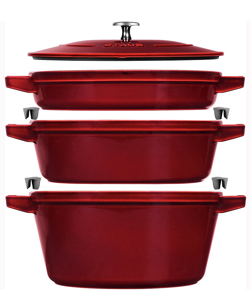Staub Cast Iron Set 4-Piece Stackable Space-Saving Cookware Set