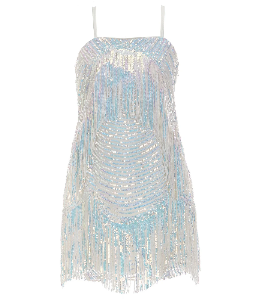 Stella 88 Big Girls Sleeveless Sequin-Embellished Fringe-Trimmed Shift Dress