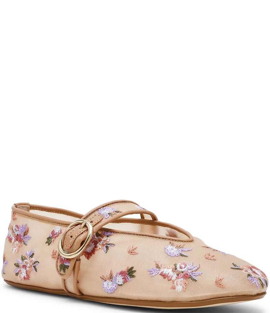 Steve Madden Alara Mesh Floral Embroidered Mary Jane Ballet Flats