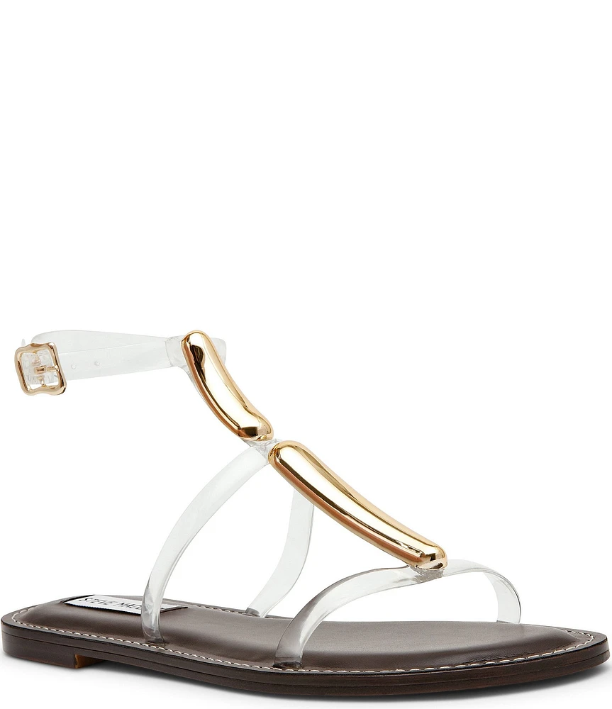 Steve Madden Alma Clear Hardware Detail Gladiator T-Strap Flat Sandals