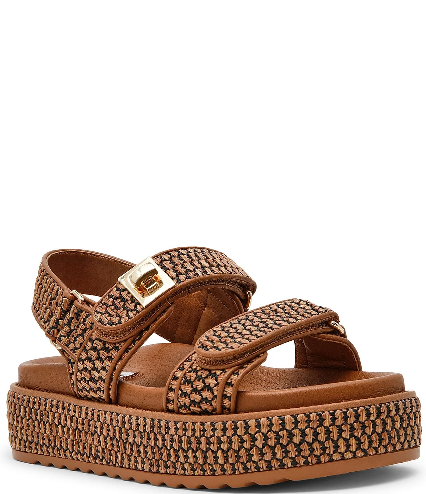 Steve Madden Bigmona Raffia Turnlock Hardware Platform Sandals