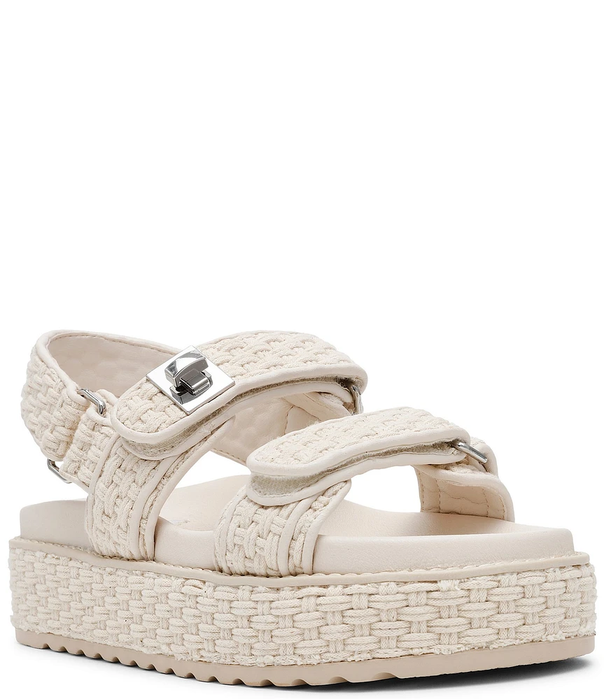 Steve Madden BigMona Woven Turnlock Hardware Detail Platform Sandals
