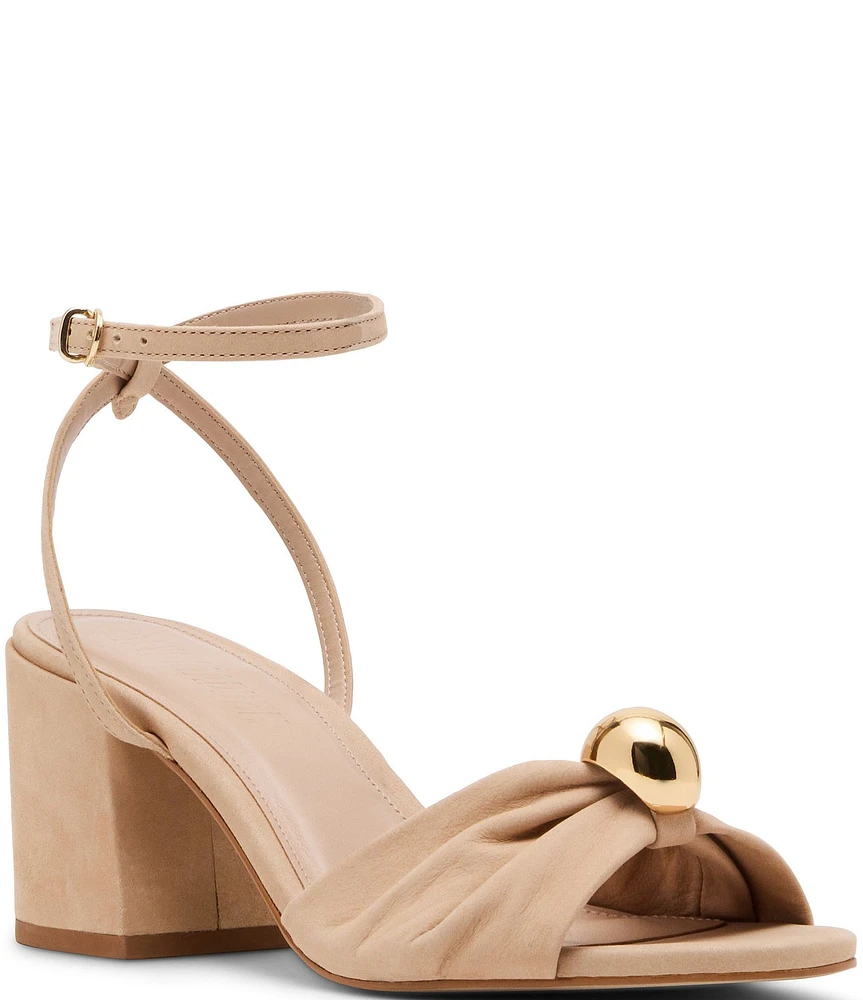 Steve Madden Caden Nubuck Suede Ornamented Block Heel Ankle Strap Dress Sandals