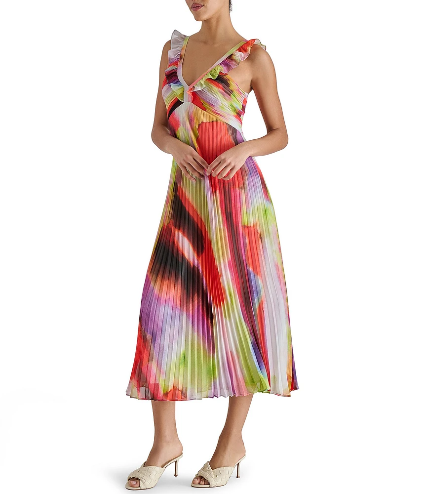 Steve Madden Cova Abstract Print Ruffle Sleeve A-Line Midi Dress