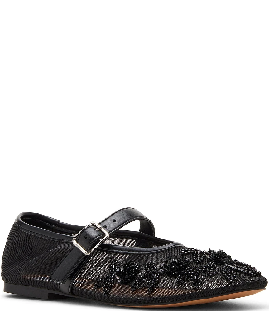 Steve Madden Dreaming Mesh Floral Beaded Mary Jane Ballet Flats