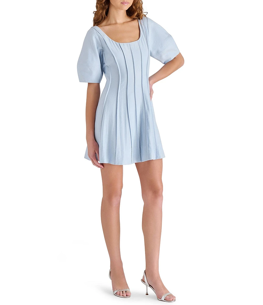Steve Madden Dresses Arta Woven Scoop Neck Short Puff Sleeve A-Line Mini Dress