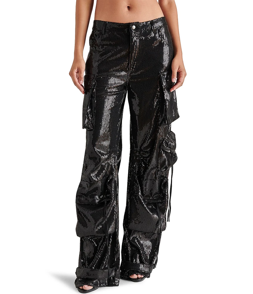Steve Madden Duo Sequin Mid Rise Cargo Pants