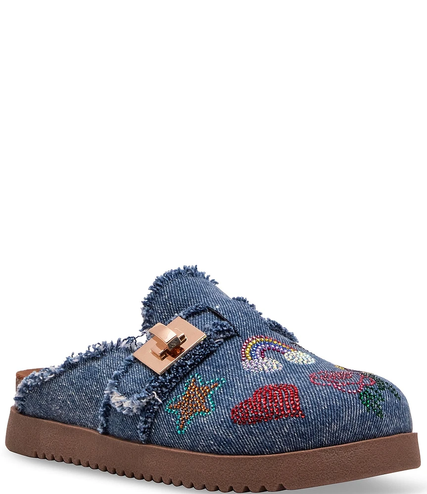Steve Madden Girls' J-Moneyyr Denim Rhinestone Embellished Turnlock Hardware Clogs (Toddler)