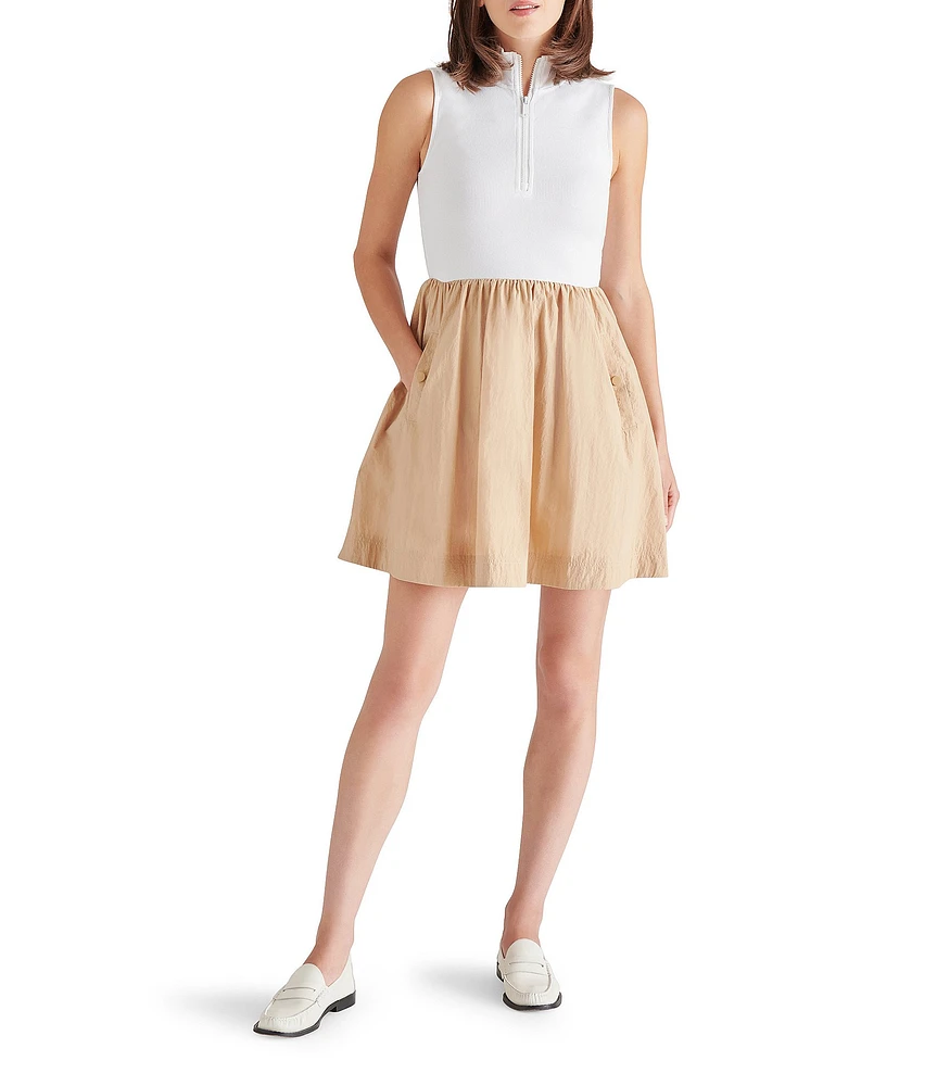 Steve Madden Lyon Quarter Zip Mock Neck Sleeveless Mixed Media Dress