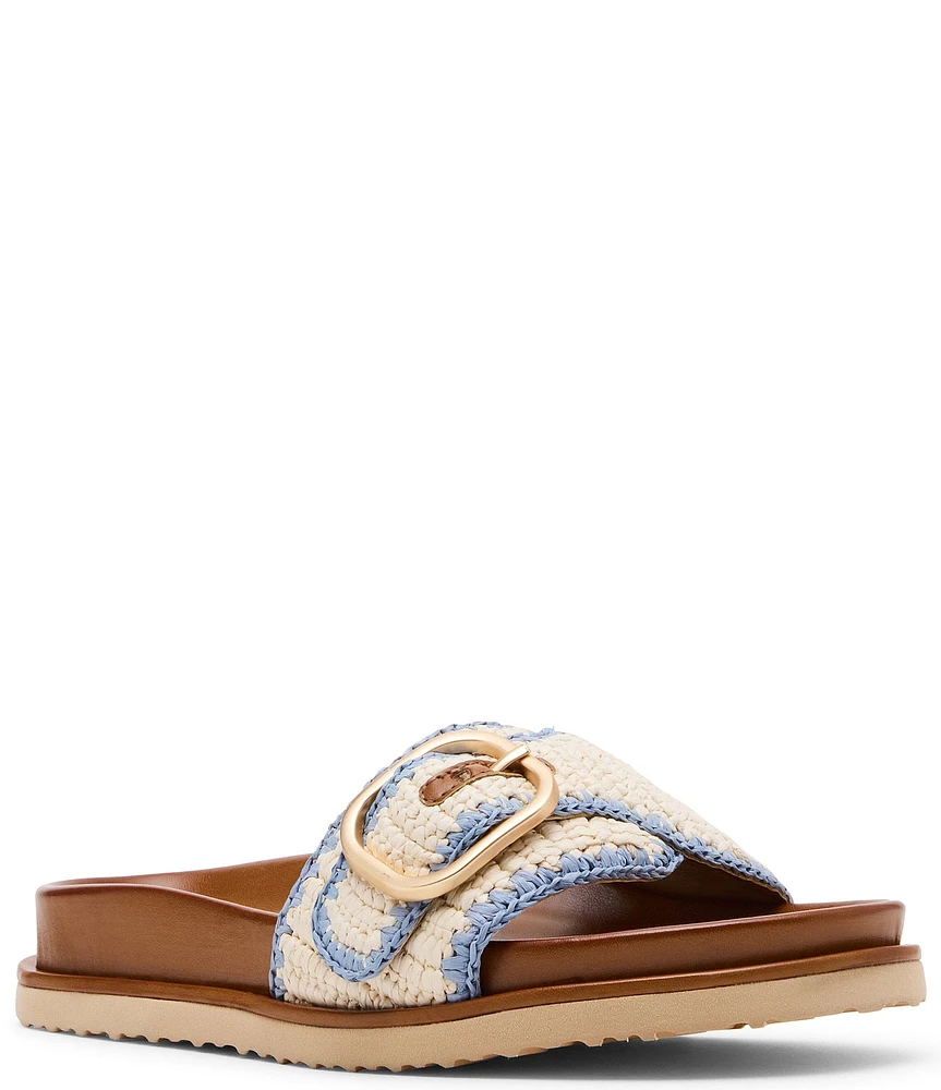 Steve Madden Memphis Raffia Buckle Detail Slide Sandals