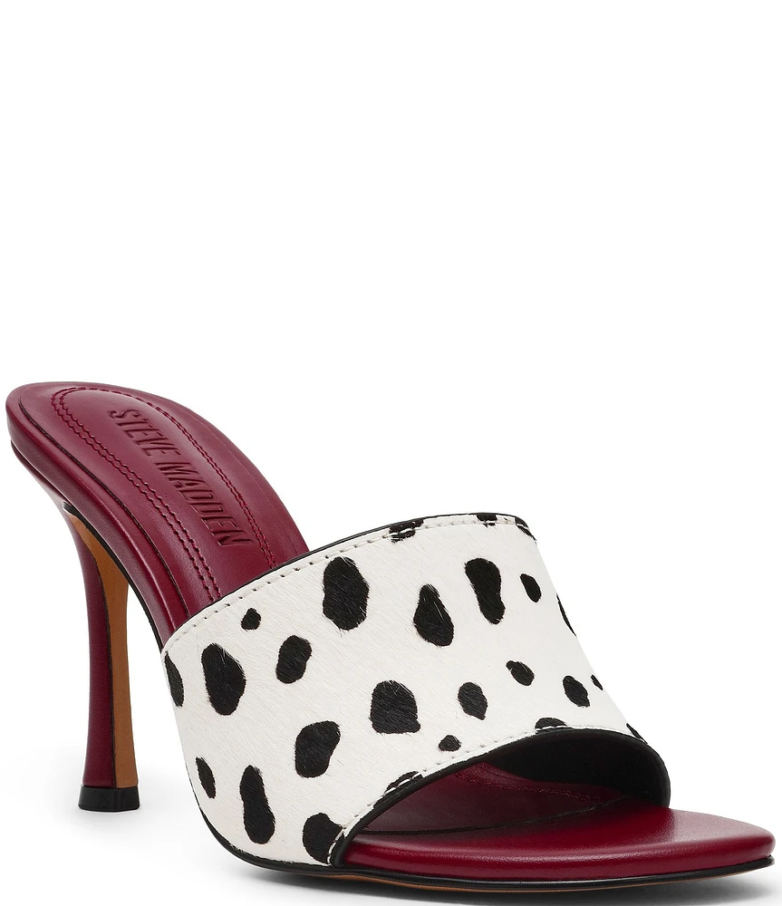 Steve Madden Paula-A Dalmation Print Haircalf Stiletto Dress Slide Sandals