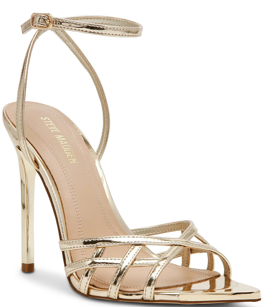 Steve Madden Sensation Metallic Patent Strappy Pointed Toe Stiletto Dress Sandals
