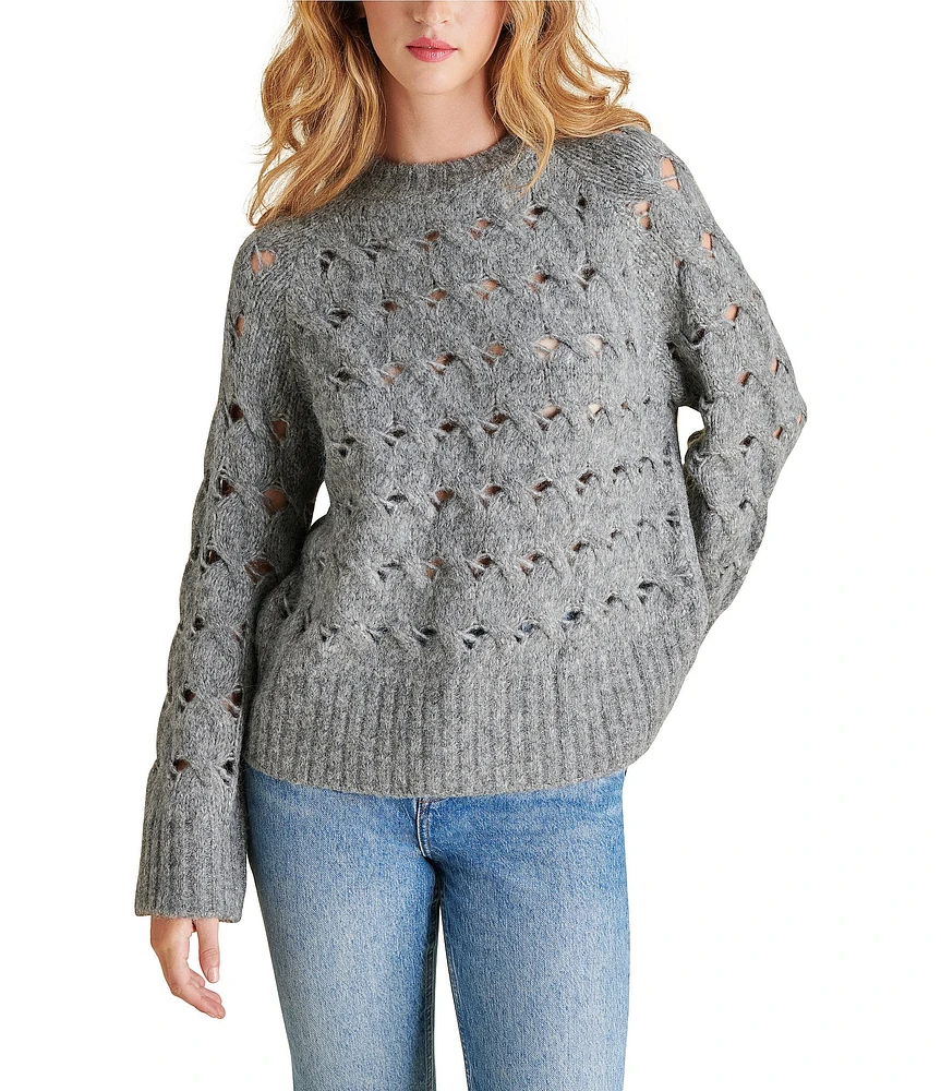 Steve Madden Sonora Cable Knit Crew Neck Long Sleeve Sweater