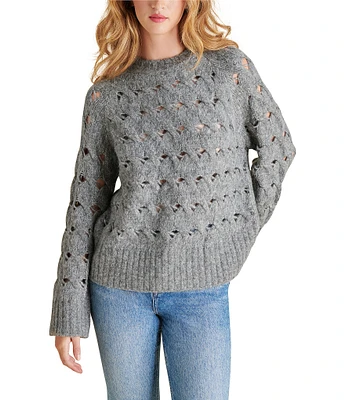 Steve Madden Sonora Cable Knit Crew Neck Long Sleeve Sweater