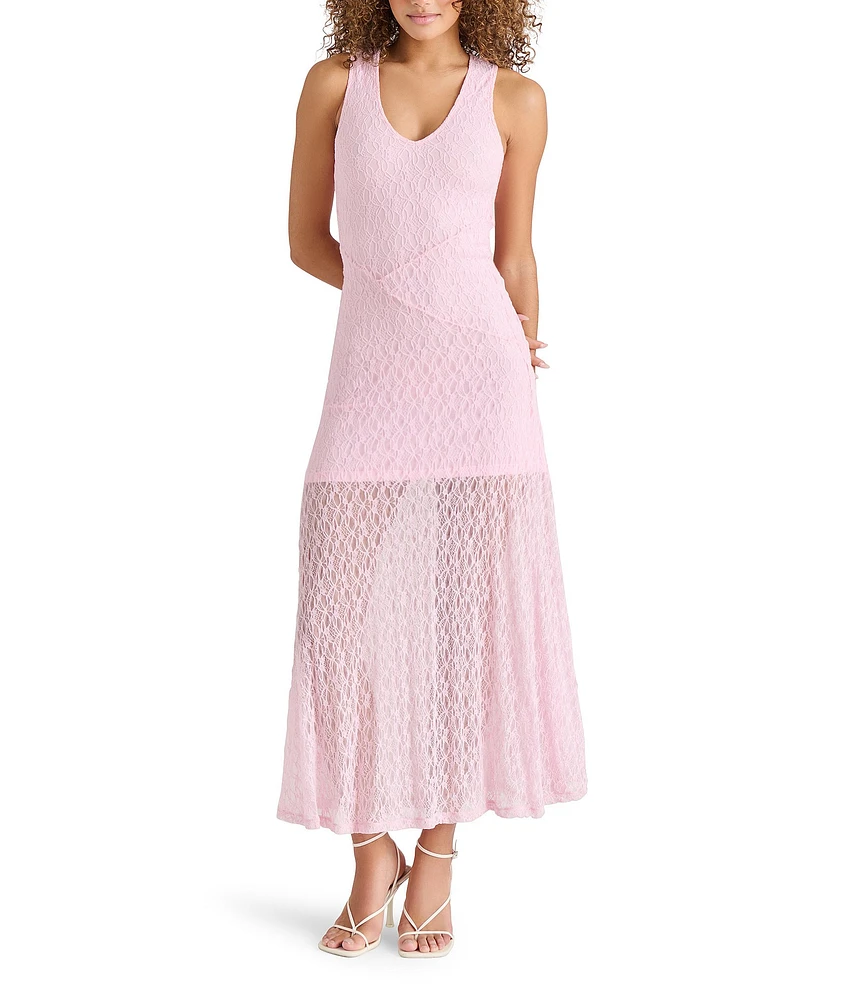 Steve Madden Theo V Neck Sleeveless Lace Maxi Dress