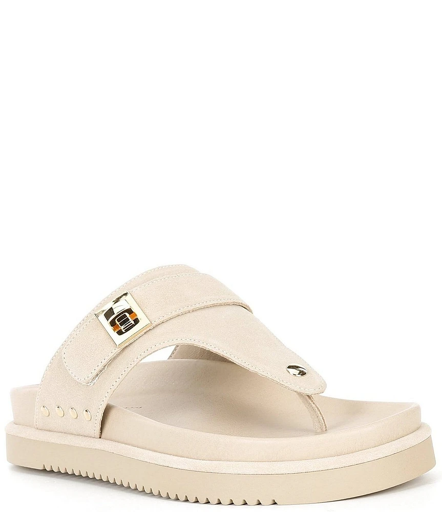 Steve Madden Thona Suede Turnlock Hardware Footbed Thong Sandals