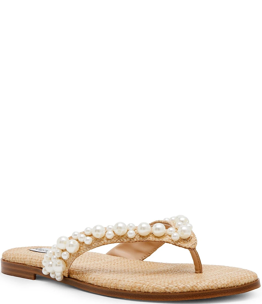 Steve Madden Tylie Raffia Pearl Ornamented Thong Sandals