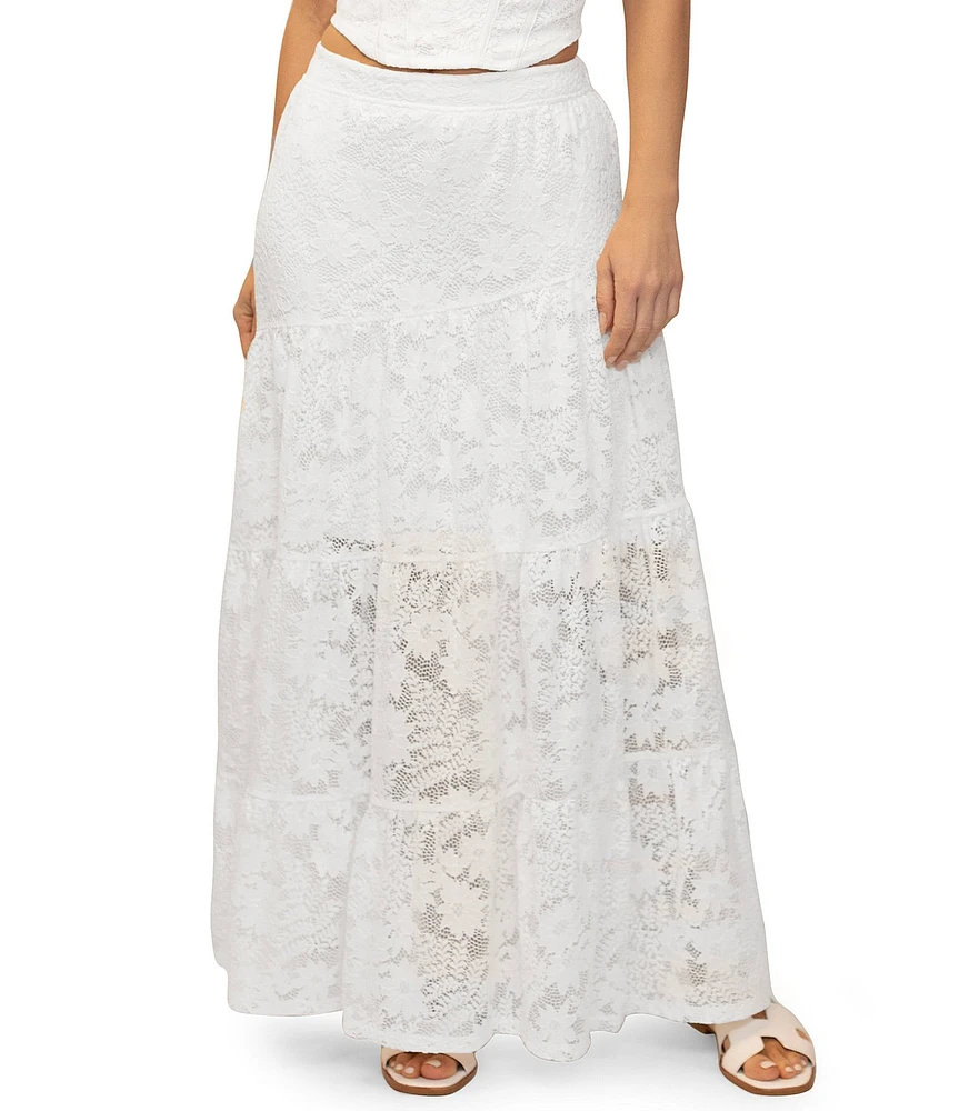 Stevie By Steve Madden Floral Lace Asymmetrical Tiered Maxi Skirt