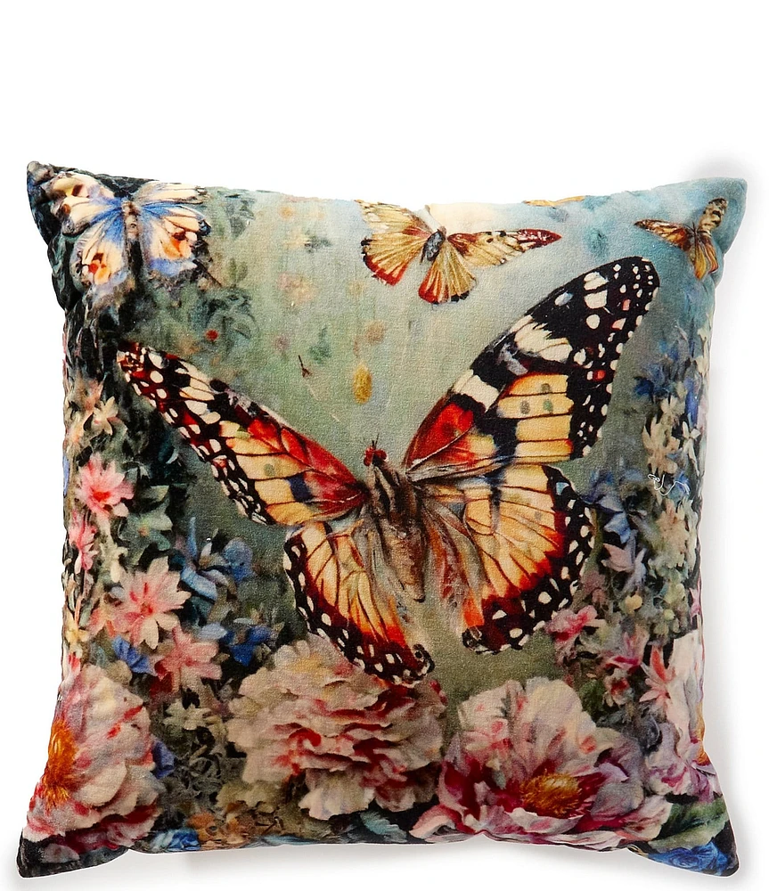 Studio D Butterfly Cotton Velvet Decorative Square Pillow