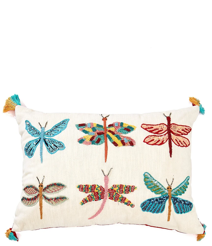 Studio D Dragonfly Embroidered and Tassels Breakfast Pillow