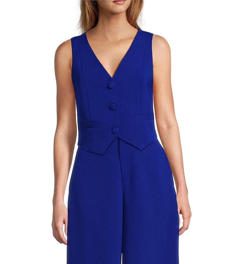Sugarlips Chelsea Button Up Cropped V-Neck Sleeveless Coordinating Vest