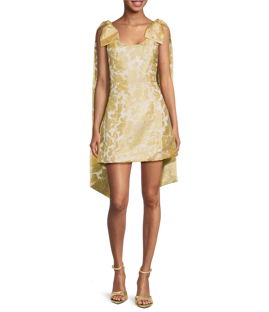 Sugarlips Duson Floral Jacquard Scoop Neck Sleeveless Bow Sash Mini Dress