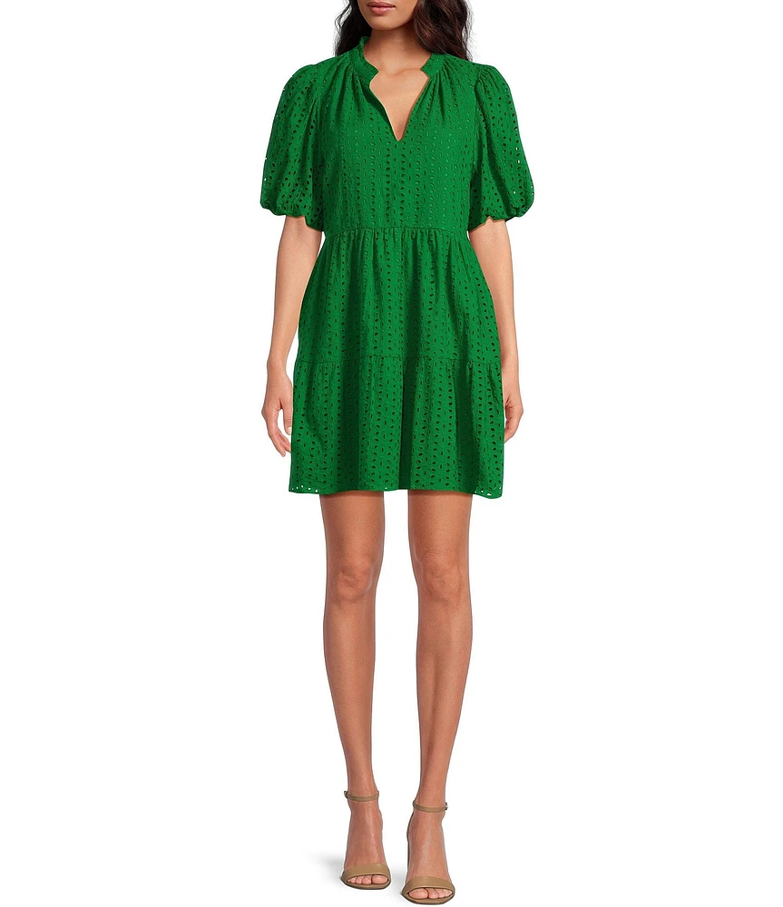 Sugarlips Eyelet V-Neck Short Sleeve Mini Dress
