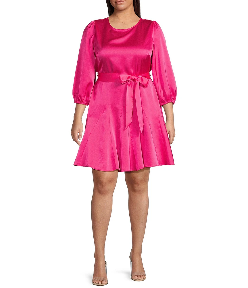 Sugarlips Plus Balloon Sleeve Satin Fit & Flare Mini Dress