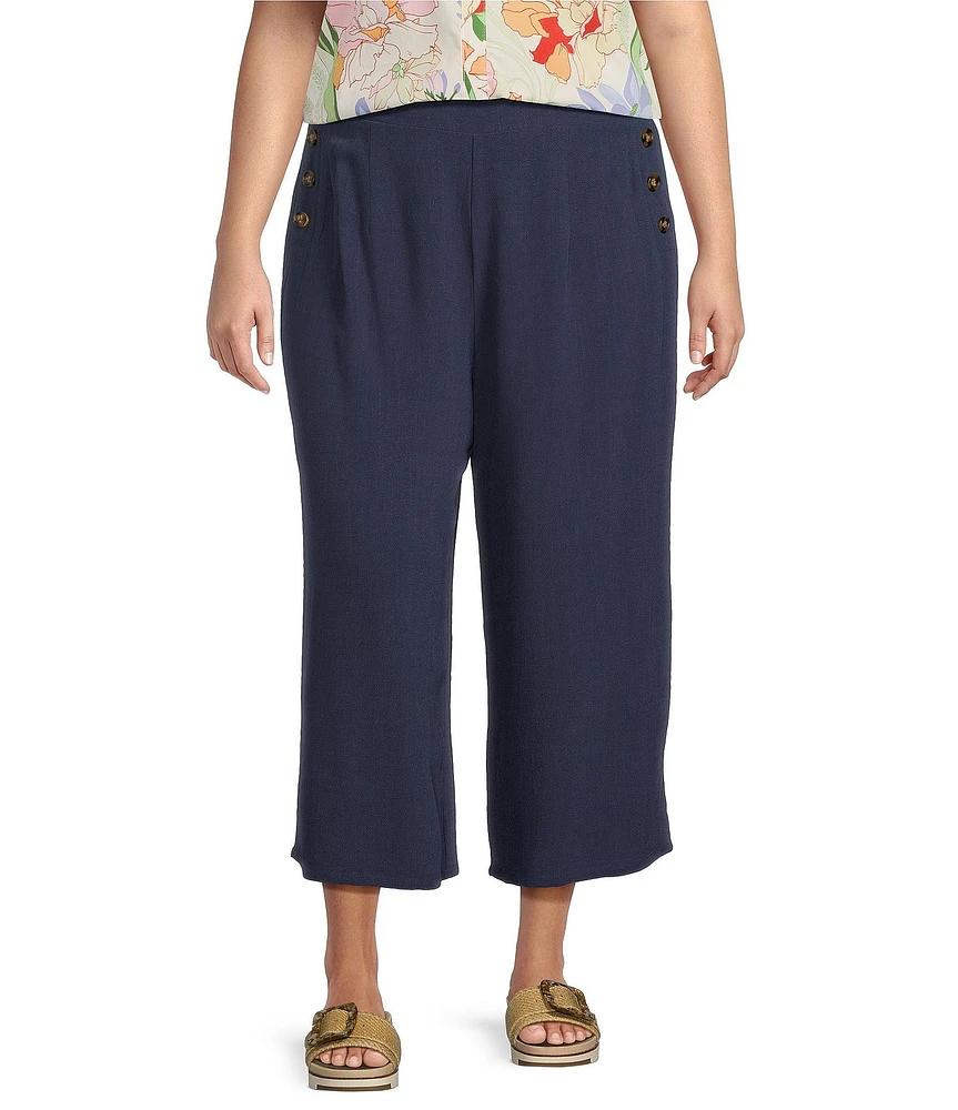 Sugarlips Plus Button-Detailed Wide-Leg Linen-Blend Pants