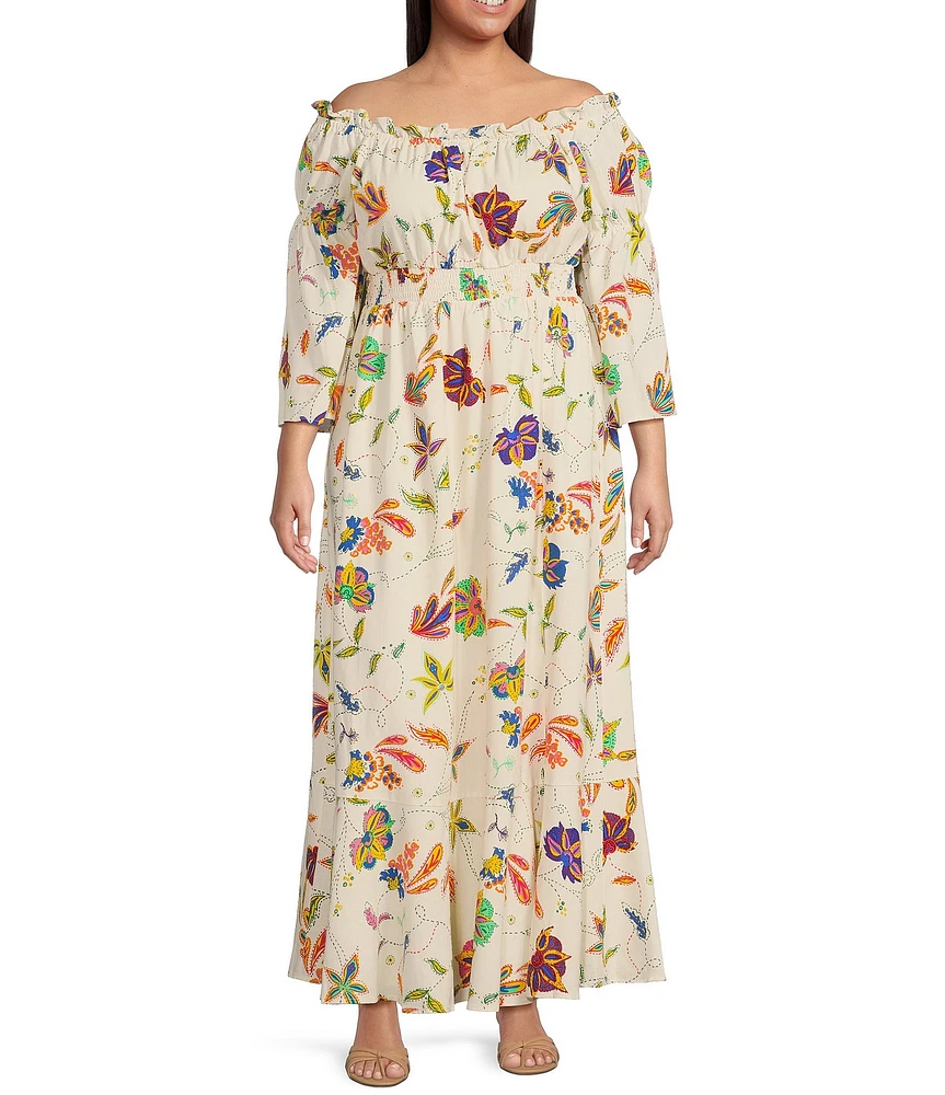 Sugarlips Plus Floral Paisley Off-The-Shoulder Maxi Dress