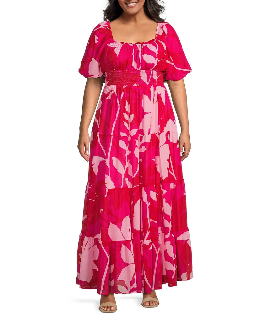 Sugarlips Plus Mila Floral Printed Puffed Sleeve Maxi Dress