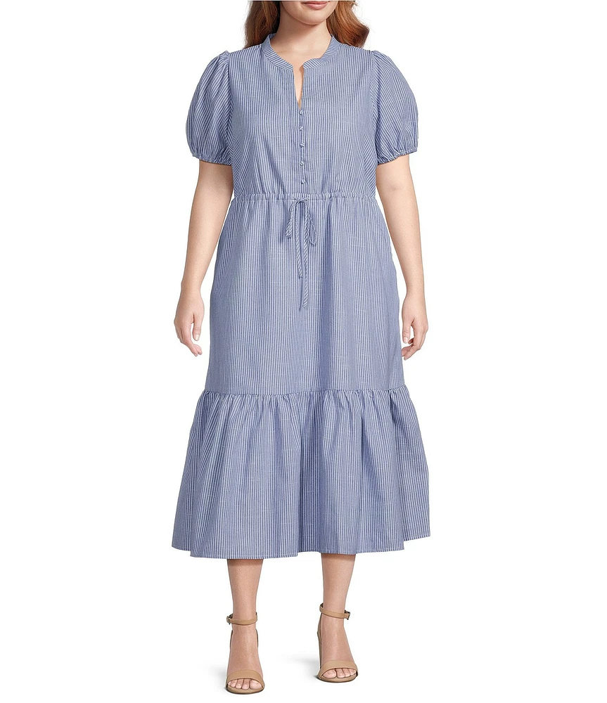 Sugarlips Plus Short Sleeve Ticking Stripe Midi Dress